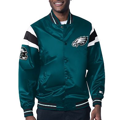 Men's Starter Midnight Green Philadelphia Eagles Satin Full-Snap Varsity Jacket