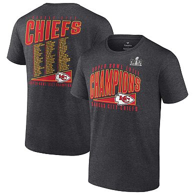 Men's Fanatics Branded Heather Charcoal Kansas City Chiefs Super Bowl LVIII Champions Roster Best Teammates T-Shirt