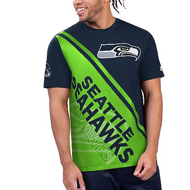 Men's Starter College Navy/Neon Green Seattle Seahawks Finish Line Extreme Graphic T-Shirt