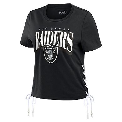Women's WEAR by Erin Andrews Black Las Vegas Raiders Lace Up Side Modest Cropped T-Shirt