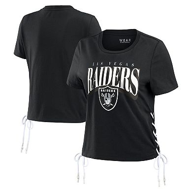 Women's WEAR by Erin Andrews Black Las Vegas Raiders Lace Up Side Modest Cropped T-Shirt