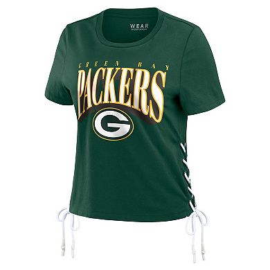 Women's WEAR by Erin Andrews Green Green Bay Packers Lace Up Side Modest Cropped T-Shirt