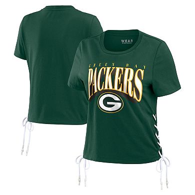 Women's WEAR by Erin Andrews Green Green Bay Packers Lace Up Side Modest Cropped T-Shirt
