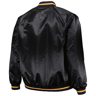 Men's Mitchell & Ness Black Los Angeles Lakers Big & Tall Hardwood Classics Wordmark Satin Raglan Full-Zip Jacket