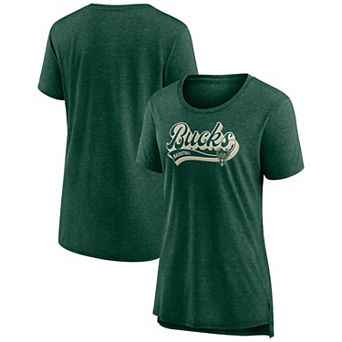 Women's Fanatics Hunter Green Milwaukee Bucks League Leader Tri-Blend T-Shirt