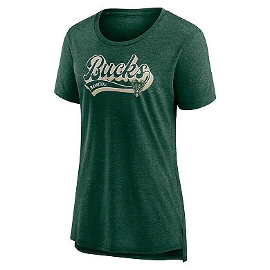 Women's Fanatics Hunter Green Milwaukee Bucks League Leader Tri-Blend T-Shirt