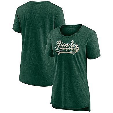 Women's Fanatics Hunter Green Milwaukee Bucks League Leader Tri-Blend T-Shirt