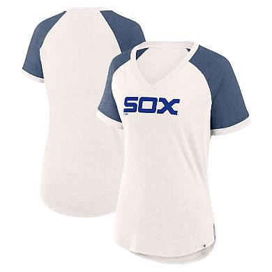 Women's Fanatics Branded White/Navy Chicago White Sox For the Team Slub Raglan V-Neck Jersey T-Shirt
