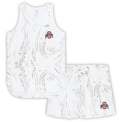 Women's Profile Cream Ohio State Buckeyes Plus Size Marble Tank Top and Short Set