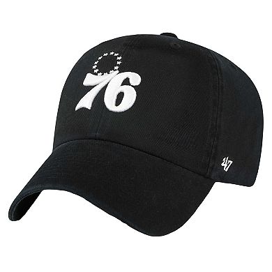 Men's '47 Black Philadelphia 76ers Core Logo Clean Up Adjustable Hat