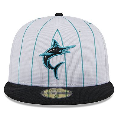 Youth New Era  White Miami Marlins 2024 Batting Practice 59FIFTY Fitted Hat