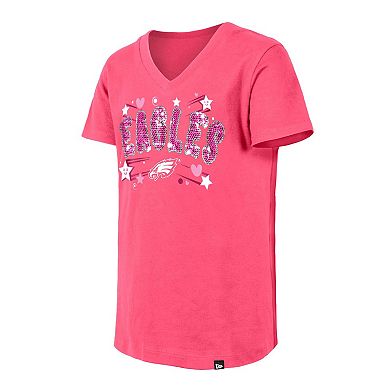 Youth New Era Pink Philadelphia Eagles Flip Sequins V-Neck T-Shirt