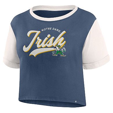 Women's Fanatics Branded Navy Notre Dame Fighting Irish Color-Block Script Tail T-Shirt