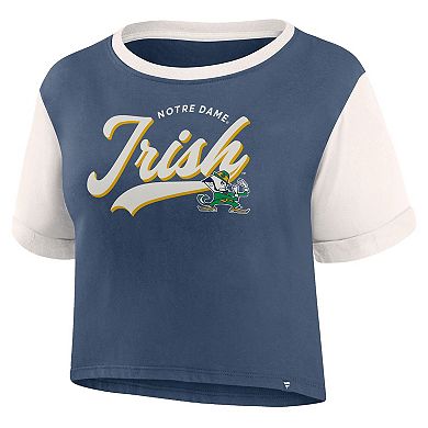 Women's Fanatics Navy Notre Dame Fighting Irish Color-Block Script Tail T-Shirt