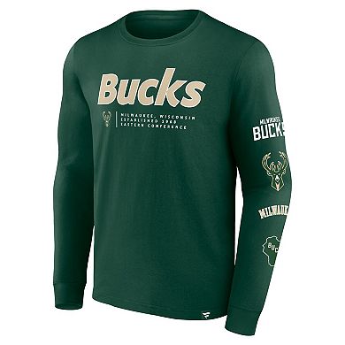 Men's Fanatics Branded Hunter Green Milwaukee Bucks Baseline Long Sleeve T-Shirt