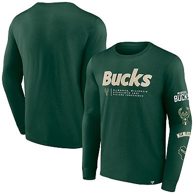 Men's Fanatics Branded Hunter Green Milwaukee Bucks Baseline Long Sleeve T-Shirt