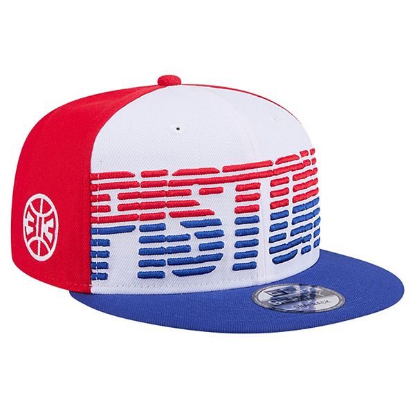Men's New Era White/Blue Detroit Pistons Throwback Gradient Tech Font