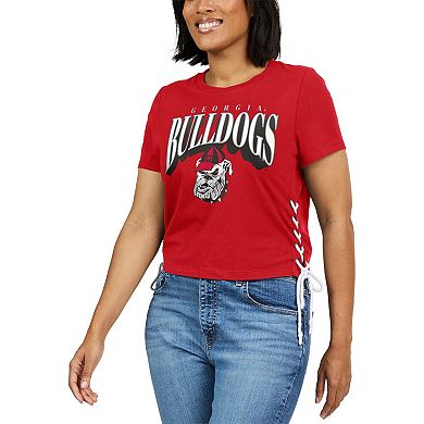 Women's WEAR by Erin Andrews Red Georgia Bulldogs Side Lace-Up Modest Crop T-Shirt