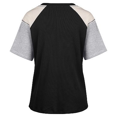 Women's '47 Black LSU Tigers Underline Harvey Colorblock Raglan Henley T-Shirt