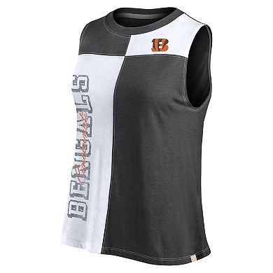 Women's Fanatics Branded Black/White Cincinnati Bengals Script Color Block Tank Top
