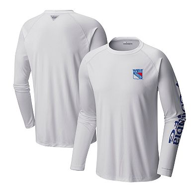 Men's  Columbia White New York Rangers Terminal Tackle Omni-Shade Raglan Long Sleeve T-Shirt