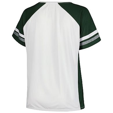 Women's Fanatics Branded White/Green Green Bay Packers Plus Size Color Block T-Shirt