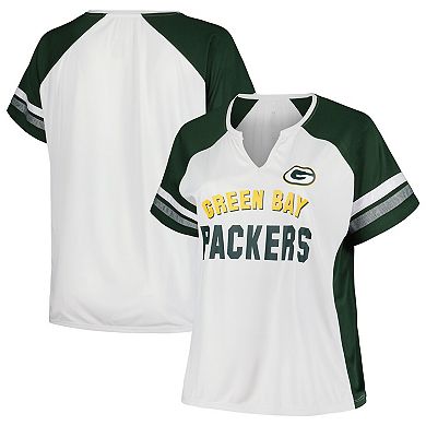 Women's Fanatics Branded White/Green Green Bay Packers Plus Size Color Block T-Shirt