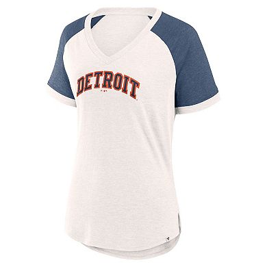 Women's Fanatics Branded White/Navy Detroit Tigers For the Team Slub Raglan V-Neck Jersey T-Shirt