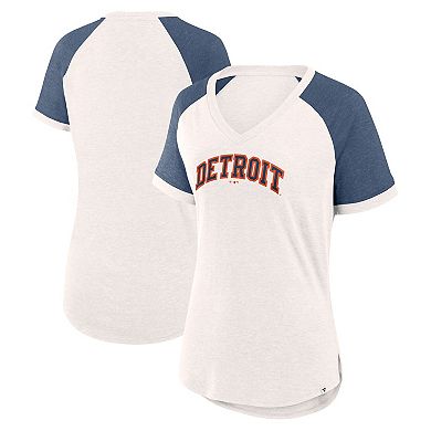 Women's Fanatics Branded White/Navy Detroit Tigers For the Team Slub Raglan V-Neck Jersey T-Shirt
