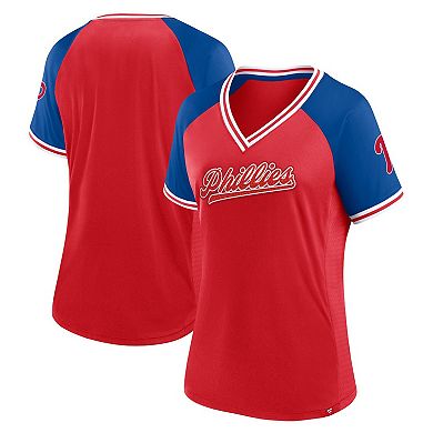 Women's Fanatics Branded Red Philadelphia Phillies Glitz & Glam League Diva Raglan V-Neck T-Shirt