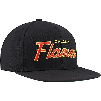 Men's Mitchell & Ness Black Calgary Flames Core Team Script 2.0 Snapback Hat
