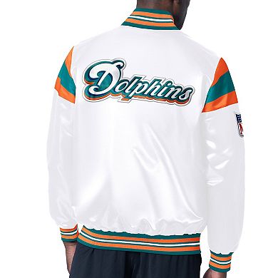 Men's Starter White/Aqua Miami Dolphins Vintage Satin Full-Snap Varsity Jacket