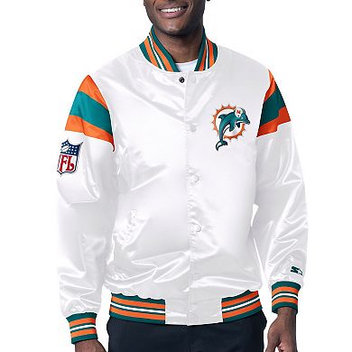Men's Starter White/Aqua Miami Dolphins Vintage Satin Full-Snap Varsity Jacket