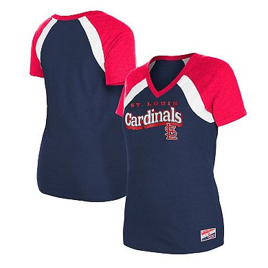Women's New Era Navy St. Louis Cardinals Heathered Raglan V-Neck T-Shirt