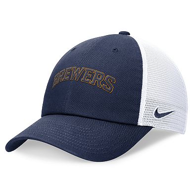 Men's Nike Navy Milwaukee Brewers Evergreen Wordmark Trucker Adjustable Hat