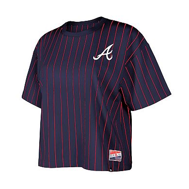 Women's New Era Navy Atlanta Braves Boxy Pinstripe T-Shirt