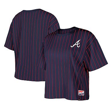 Women's New Era Navy Atlanta Braves Boxy Pinstripe T-Shirt