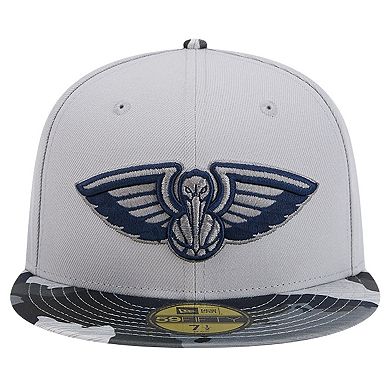 Men's New Era Gray New Orleans Pelicans Active Color Camo Visor 59FIFTY Fitted Hat
