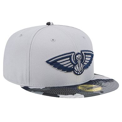Men's New Era Gray New Orleans Pelicans Active Color Camo Visor 59FIFTY Fitted Hat
