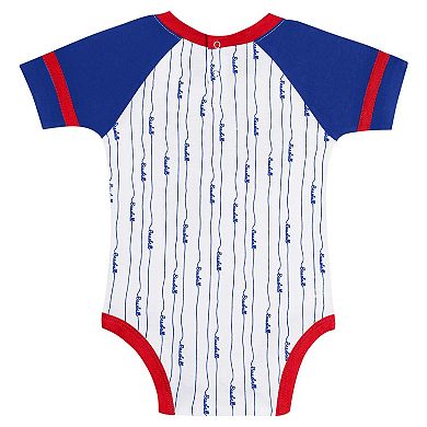 Newborn & Infant White Chicago Cubs Base Hitter Bodysuit, Bib & Bootie Set