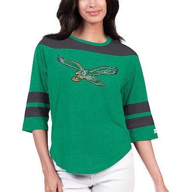 Women's Starter Kelly Green Philadelphia Eagles Fullback Tri-Blend 3/4-Sleeve T-Shirt