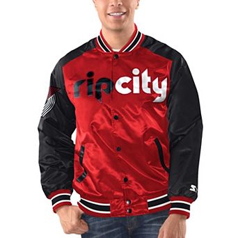 Men's Starter Red/Black Portland Trail Blazers Renegade Satin Full-Snap Varsity Jacket