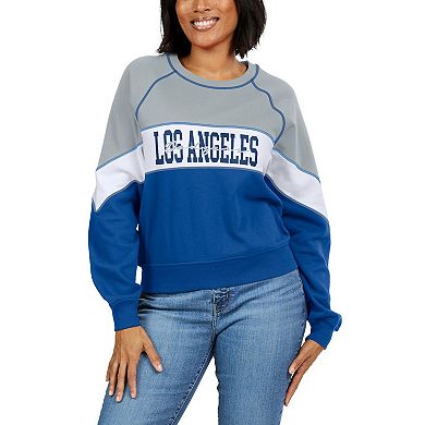 Women's WEAR by Erin Andrews Heather Gray/Royal Los Angeles Dodgers Crewneck Pullover Sweatshirt
