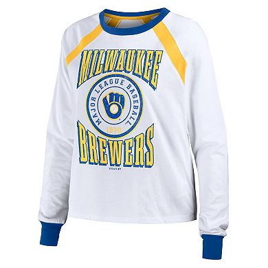 Women's WEAR by Erin Andrews White Milwaukee Brewers Raglan Long Sleeve T-Shirt