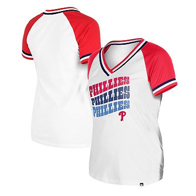 Women's New Era White Philadelphia Phillies Jersey Double Binding V-Neck T-Shirt
