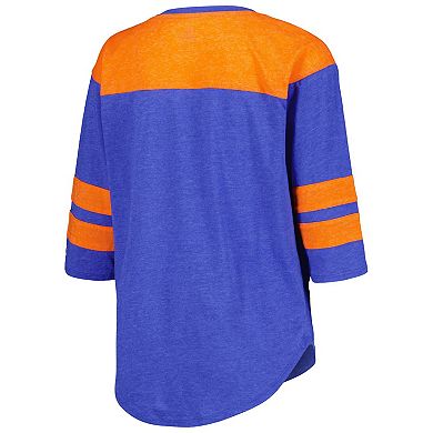 Women's Starter Royal Denver Broncos Fullback Tri-Blend 3/4-Sleeve T-Shirt
