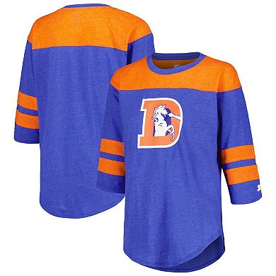 Women's Starter Royal Denver Broncos Fullback Tri-Blend 3/4-Sleeve T-Shirt