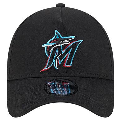 Men's New Era Black Miami Marlins Team Color A-Frame 9FORTY Adjustable Hat