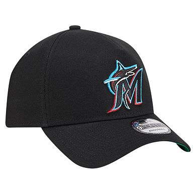 Men's New Era Black Miami Marlins Team Color A-Frame 9FORTY Adjustable Hat