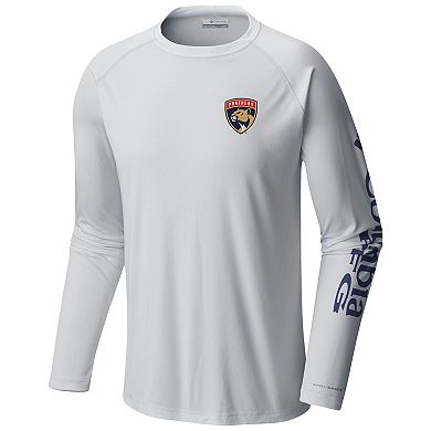 Men's  Columbia White Florida Panthers Terminal Tackle Omni-Shade Raglan Long Sleeve T-Shirt